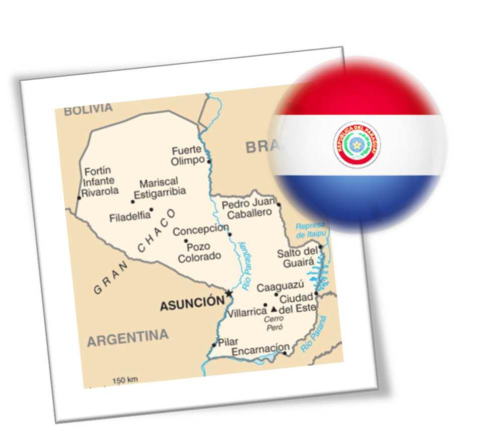 Paraguai O Paraguai faz fronteira com Argentina, Bolívia e Brasil. População: 6,86 milhões hab. População urbana: 59,7% Capital: Assunção (2,35 milhões hab.