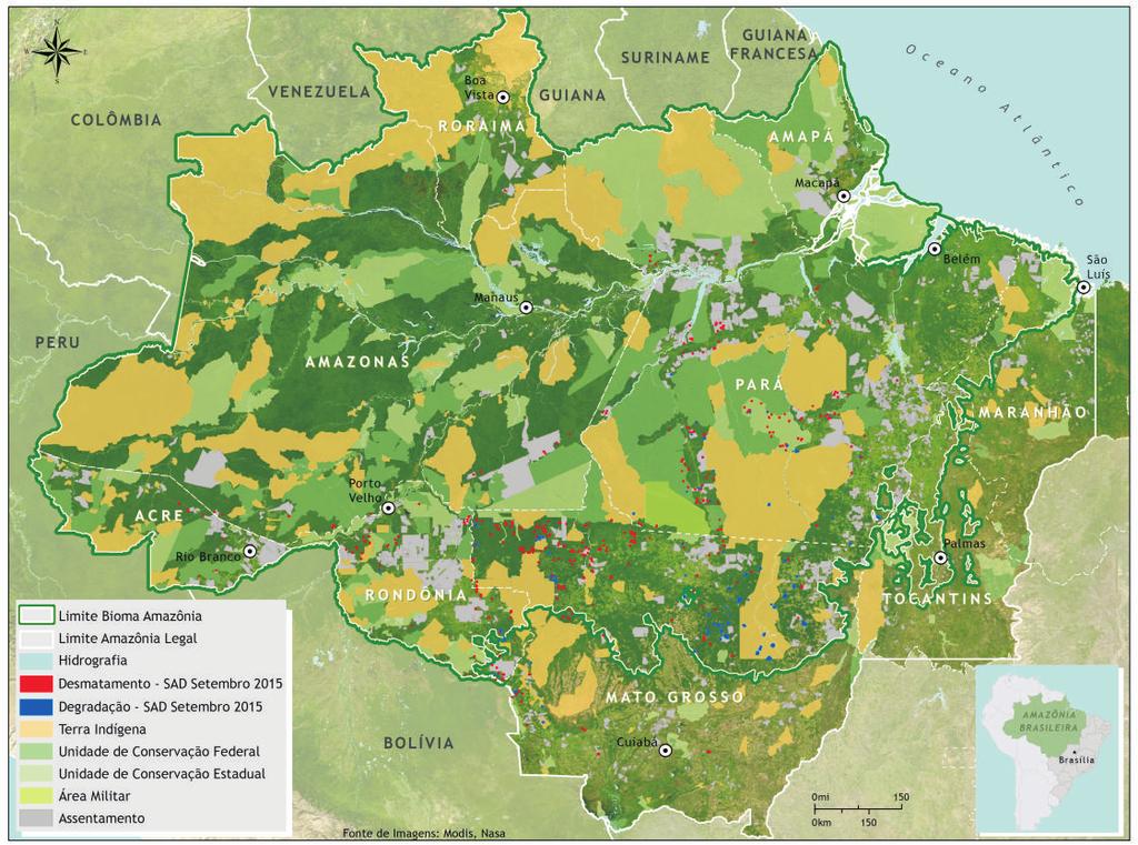 Estatísticas do Desmatamento De acordo com o SAD, o desmatamento (supressão total da floresta para outros usos alternativo do solo) atingiu 229 quilômetros quadrados em setembro de 2015 (Figura 1 e