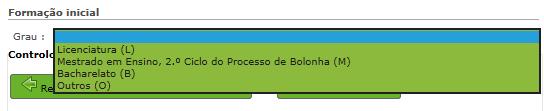 Se for selecionado o grupo de recrutamento 120 Inglês, ou um dos grupos de recrutamento 910, 920 e 930 - Educação Especial, no campo seguinte - Código do grupo de recrutamento para o qual possui