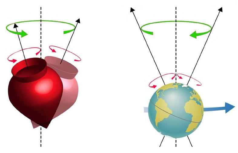 Precessão dos Equinócios Precessão Luni-Solar da Terra é causada por uma força (torque) do Sol e Lua Produz efeito de mudança na direção do eixo de rotação da