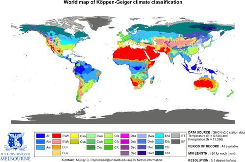 Fig.3: distribuição climática mundial da classificação de Koppen. 1.4.
