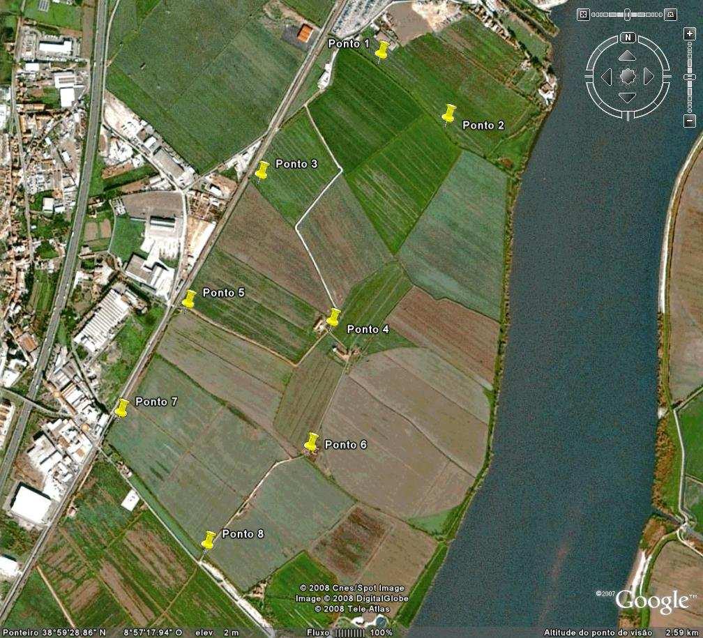 Anexo II Imagem do Google Earth indicando os pontos onde foi efectuada a recolha das amostras Nos pontos 7 e