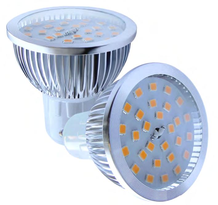 GU10 SMD _0 1 GU10 SMD LED ALUMÍNIO gama profissional TENSÃO WATTS TEMP. COR LUMENS ÂNGULO CRI VIDA ÚTIL Ø x ALT (mm) 85~265V 5W l 3000K 430 Lm 120º >80 25.