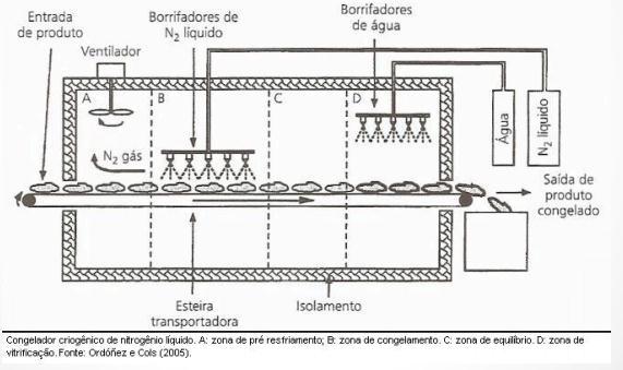 Congelamento em leito fluidizado (gases) CO2: - 78 C N2: - 196 C Vantagens Congelamento rápido INDIVIDUAL.