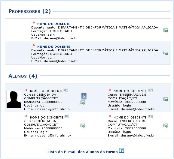 10. Participantes Esta funcionalidade permite ao docente visualizar uma listagem com o contato de todos os participantes da turma virtual, com o intuito de auxiliar a comunicação entre os