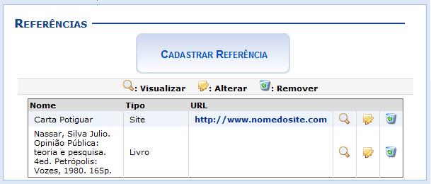 29. Referências Esta operação possibilita que o usuário disponibilize referências bibliográficas para que os discentes as consultem durante o período letivo.