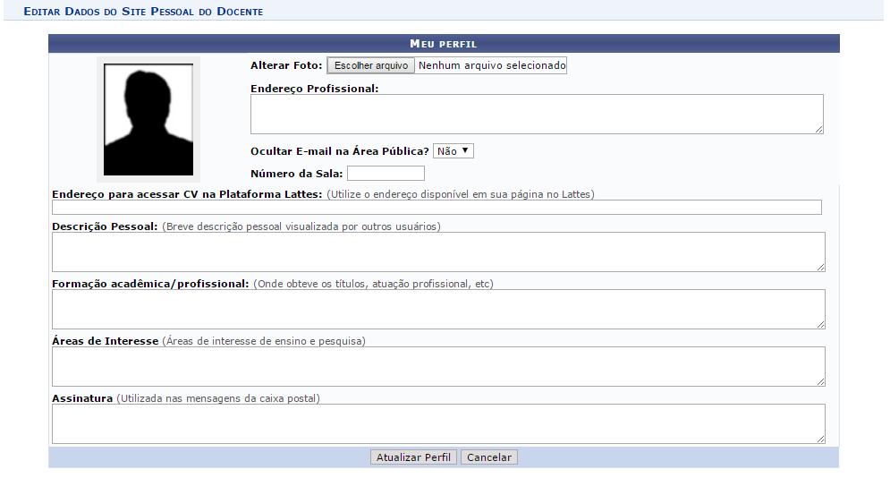 4. Dados do Site Pessoal do Docente Esta funcionalidade permite ao