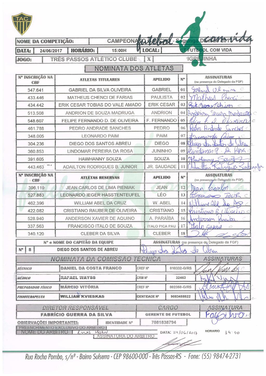 DELETAR O MODELO DE FORMULÁRIO PADRÃO DO CLUBE