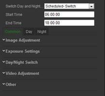 Parâmetro Comutação programada Descrição A câmara alterna entre os modos dia e noite conforme o período de tempo configurado (ver a figura abaixo).