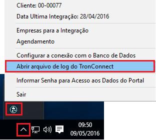 1.6 Abrir arquivo de log do Tron Connect Neste campo, o usuário consegue verificar se as informações foram realmente integradas para o Tron Connect. 1.