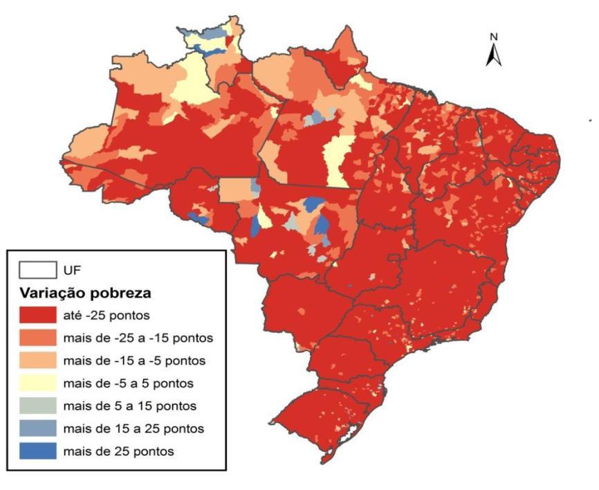 Mapa 5 Variação da redução da pobreza monetária nos municípios