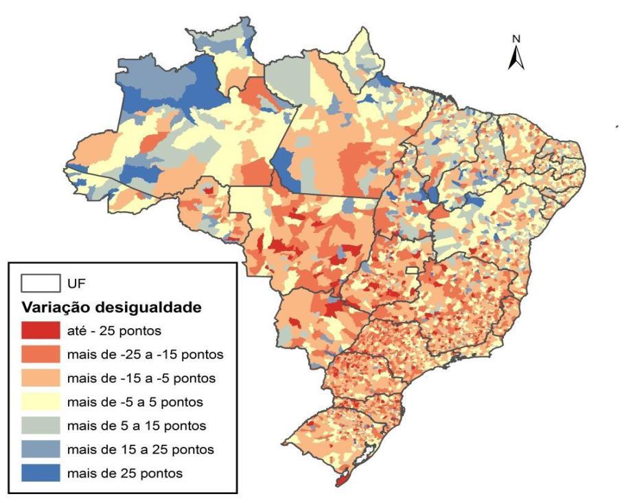 do IBGE (2012) Mapa 6 Variação da desigualdade de renda nos municípios 