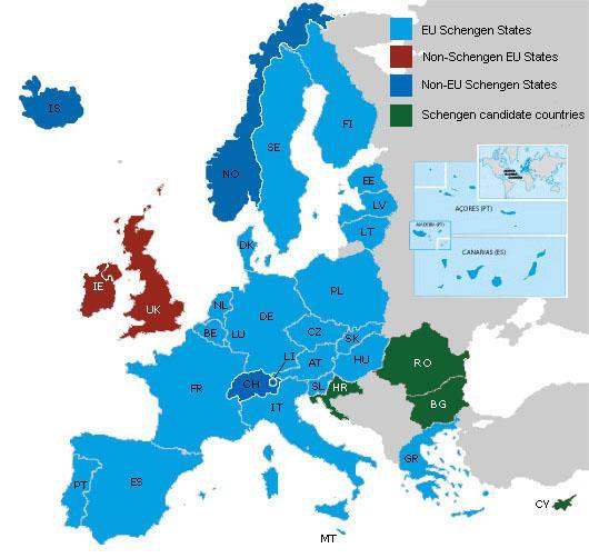 Schengen Area as of 1/7/2013 Fonte: http://ec.europa.