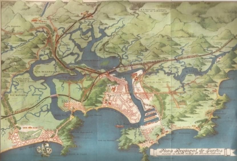 Figura 1 Mapa do Plano Regional de Santos Realizado por Prestes Maia Fonte: MAIA, 1950, p.