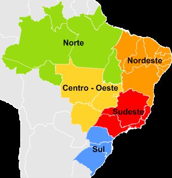 Figura 1: Mapa de localização e divisão política das cinco grandes regiões brasileiras Fonte: IBGE - Malha Municipal Digital do Brasil (2010).
