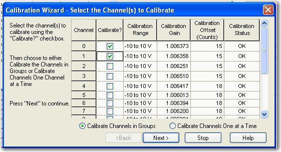 O módulo deve ser alterado manualmente para o modo de programa antes de clicar em Yes. 4. Ajuste os canais a serem calibrados.