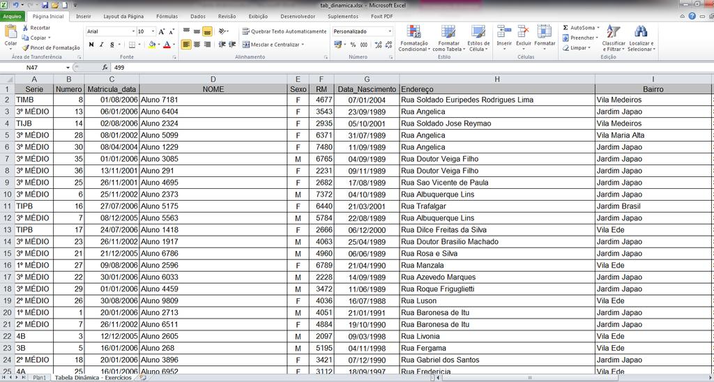 Tabelas Dinâmicas Ao utilizar o Excel para manipulação de Banco de Dados, é possível gerencia-las com o uso de tabelas dinâmicas para facilitar a comparação, elaboração de relatórios e acesso aos