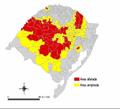 Figura 1 Mapa das áreas afetadas e ampliadas de febre amarela silvestre. Rio Grande do Sul, novembro de 2008 a 28 de abril de 2009. 4 3 5.