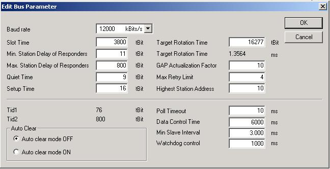 Parâmetros dos mestres AL-346 Parâmetros do Barramento PROFIBUS A tela a seguir mostra valores dos parâmetros