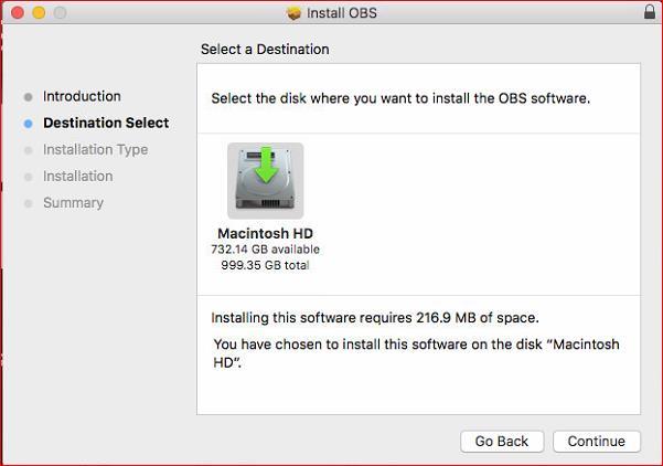 Passo 3 Selecione Macintosh HD como destino e