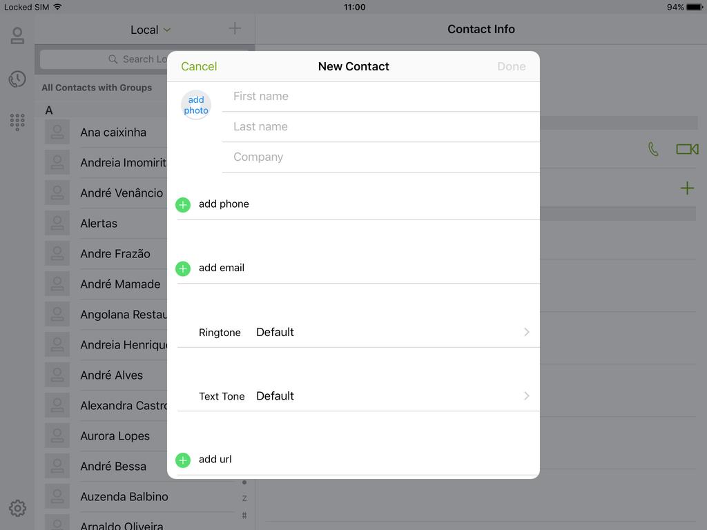 3.2 Criar um contacto A app NOS Communicator permite adicionar novos contactos diretamente a partir da app à sua lista de contactos local do ipad.