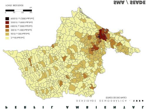 68 área de estudo Figura 3.09. Mapa representativo da densidade demográfica do Estado de São Paulo, em 1996 (adaptado de SÃO PAULO, 1999).
