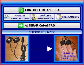 CAPÍTULO 2 - TREINAMENTO DO CONTROLE DE ANSIEDADE 1º INICIANDO: na Tela inicial clique no botão: CONTROLE DE ANSIEDADE SONORO E VISUAL A tela de treinamento vai iniciar e abrirá o cadastro.