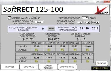 Monitoramento do Banco de Baterias através da contagem dos ciclos carga / descarga ou vida útil projetada pelo fabricante ao mesmo tempo realiza Gráficos de Tendências tanto histórico quanto em tempo