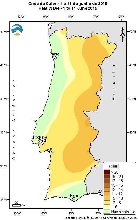 parte do território (exceção para litoral Norte e Centro) e parte do Algarve (Figura 6) e outra entre os dias 25 e 30 e que afetou apenas as regiões interiores do Norte e Centro (Tabela 3).