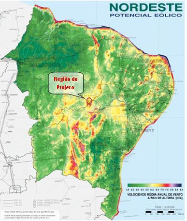 Localização da Área do Empreendimento no Mapa do Potencial da Região Nordeste Fonte: Adaptado