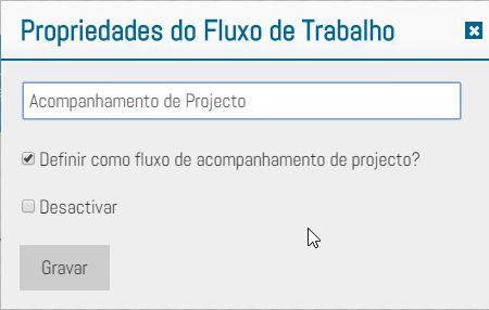 Para isso contamos com o fluxo de trabalho (fluxograma) de base Acompanhamento de Projecto, que deve retratar as fases de concepção e desenvolvimento de projectos, conforme definido no procedimento