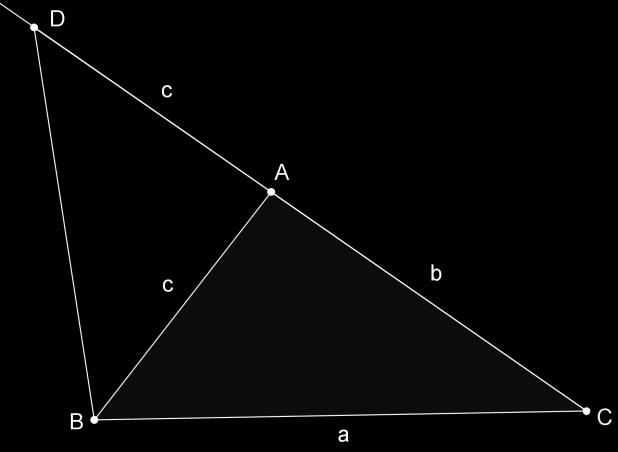 20 Figura 2 Desigualdade Triangular. O triângulo BCD possui lado CD = b + c. O triângulo ADB é isósceles de base BD. Assim, AB D = AD B.