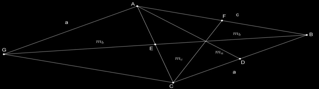 2 Agora, prova-se que em um triângulo a soma dos comprimentos das medianas é menor que o perímetro deste, ou seja, m a + m b + m c < a + b + c.