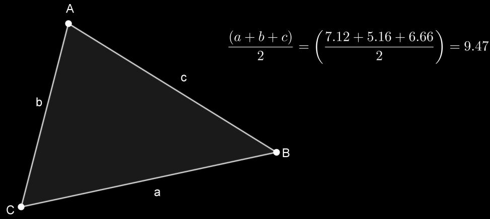 Figura 16 Semiperímetro do triângulo. Pode-se ativar a visualização do valor numérico de cada lado do triângulo.