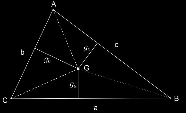 43 Figura 24 Triângulo retângulo e isósceles. Solução: unindo-se o ponto G aos vértices A, B e C, obtém-se os triângulos ABG, ACG e BCG, conforme Figura 25. Figura 25 Baricentro G.