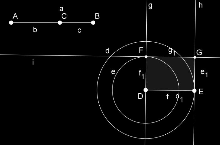 51 Perpendicular, clica-se sobre o ponto F e sobre a reta g, construindo-se assim a reta i.