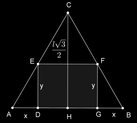 67 Figura 56 Retângulo inscrito no triângulo. Pelo caso AAA (Ângulo, Ângulo, Ângulo), os triângulos AHC e ADE são semelhantes. Assim, ou seja, Logo, área, ou seja, AD AH = DE CH, x l 2 = y l 3 2.