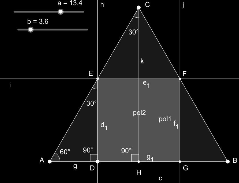 equilátero e consequentemente também as medidas dos lados do retângulo inscrito. Pode-se, agora, explorar a semelhança entre os triângulos.