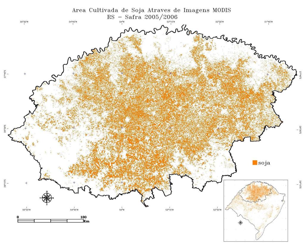 Tabela 1. Estatística dos valores de NDVI/MODIS em lavouras de soja utilizando máscara obtida por classificação com imagem Landsat órbita-ponto 223-080.