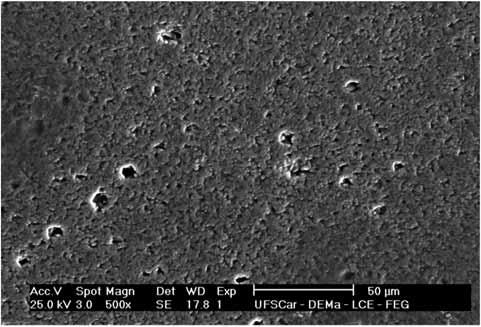 G. L. de Gouveia et al. / Cerâmica 59 (2013) 129-133 132 a) Figura 3: Micrografias (microscopia eletrônica de varredura) das amostras sinterizadas em forno convencional em 1450 ºC (a) e 1500 ºC (b).