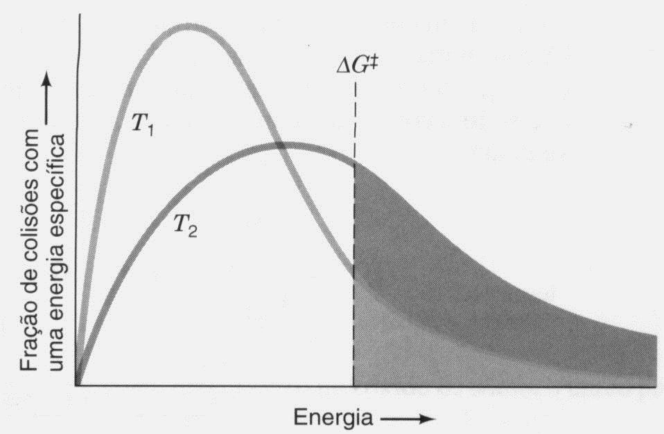 A Energia Livre de ativação Velocidade da reação aumenta com a temperatura Quanto maior a T, maior o número de colisões entre moléculas com ΔG adequadas para a reação.
