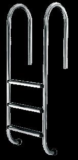 Escadas Escada standard Escadas para piscinas, construídas em tubo Ø 43, em aço inoxidável polido brilhante 18/8. Degraus antiderrapantes AISI. Inclui batentes e âncoras de fixação. flx-350-0011 ref.