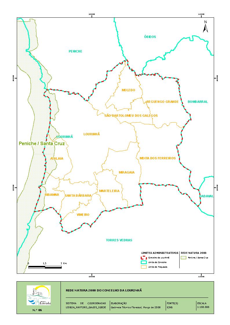 8 4. ÁREAS PROTEGIDAS, REDE NATURA 2000 A faixa de área protegida que abrange o concelho da Lourinhã faz parte da Rede Natura 2000 e é denominada por Peniche/Santa Cruz.