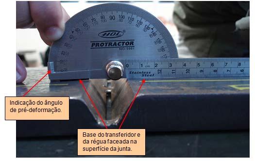 A pré-deformação deve ser verificada pela face com a utilização do goniômetro.