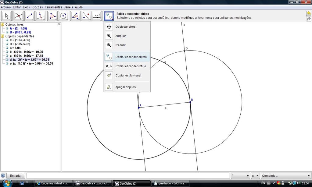 7º Passo: Vamos marcar a intersecção da circunferência na outra perpendicular.