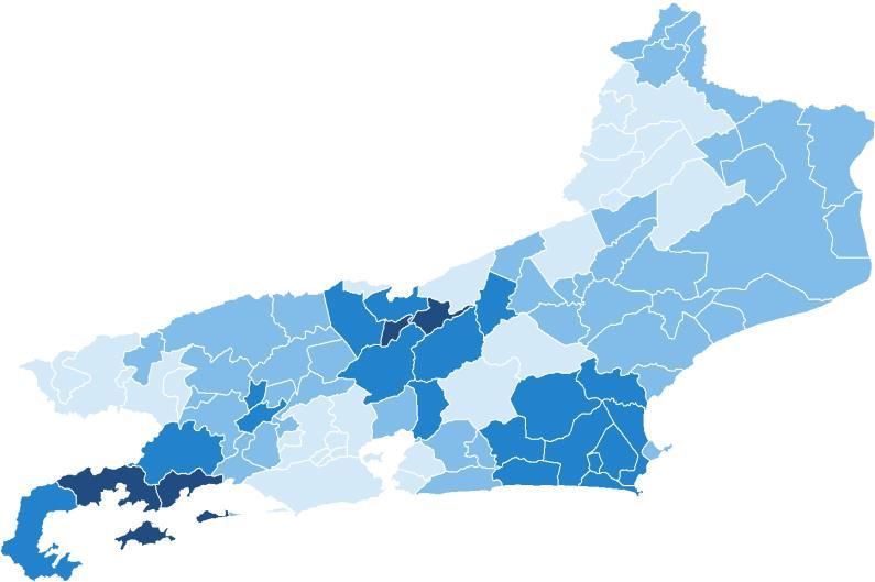 Mapa 1 DEC (horas sem energia elétrica) Cinco municípios apresentaram DEC entre 0 e 10,99 horas: Belford Roxo, Mesquita, Nilópolis, Nova Friburgo e São João de Meriti.