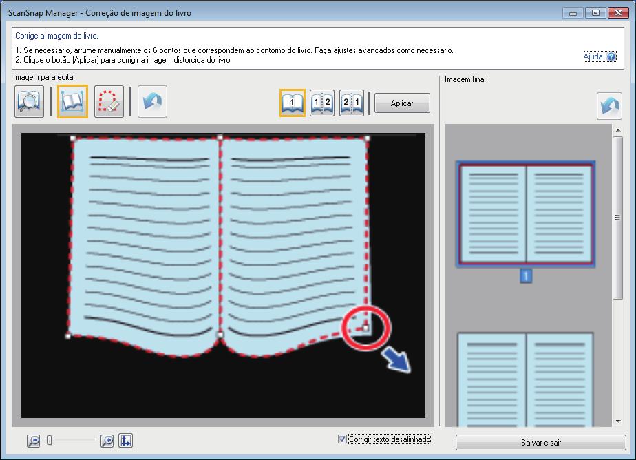 Digitalizando os livros 1 Siga o procedimento abaixo para modificar os pontos do canto e o contorno. 1. Modificar os pontos do canto.