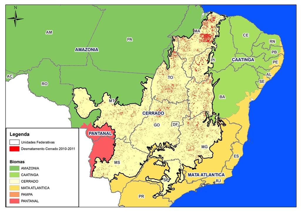 4. Principais resultados Na Tabela 1 são apresentadas as séries históricas de desmatamento no Cerrado no período de 2002 a 2011 e área total desmatada. Tabela 1. Área total desmatada por período, de 2002 a 2011.