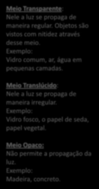 Transparente Translúcido Opaco Meio Translúcido: Nele a luz se propaga de maneira irregular.