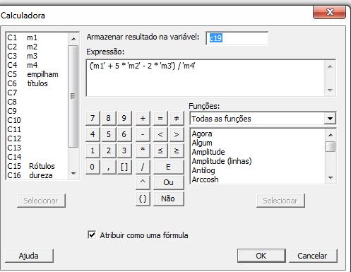 Função calculadora Calc / Calculadora Escolher coluna de resultados Gerar fórmula